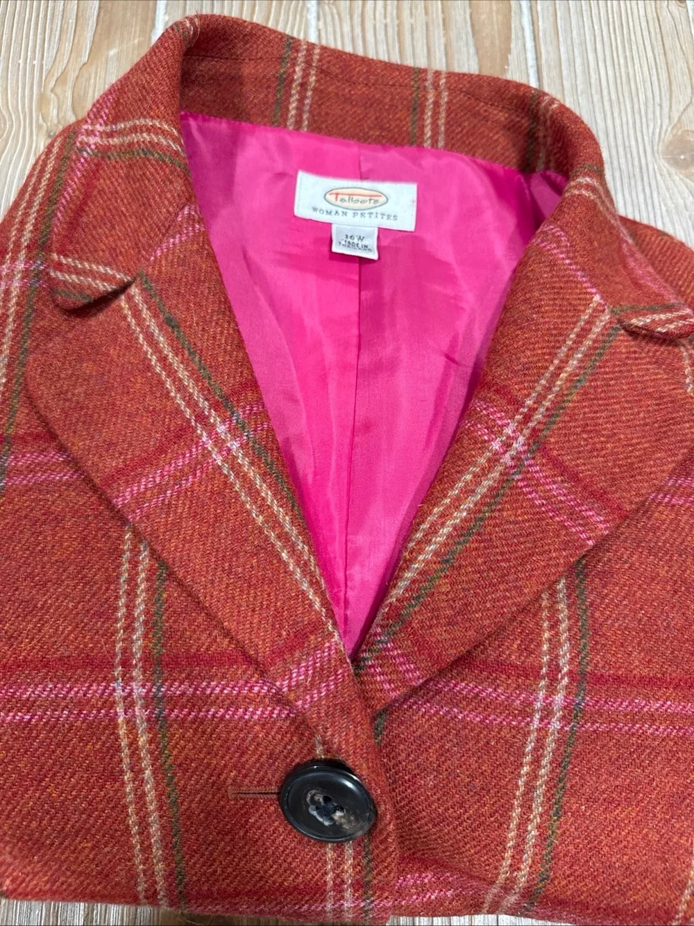 Talbots 16W Petite Wool Plaid Blazer Jacket Grannycore Professorcore Orange